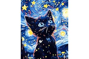 jieyisier Malowanie według liczb, dla dorosłych kotów, "zrób to sam", ręcznie malowany obraz olejny, zwierzęta, płótno, abstrakcyjne malowanie według liczb, zestaw z 3 pędzlami do dekoracji ścian w