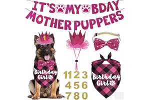 JOTFA Dog Birthday Decorations, Multi Sizes Dog Birthday Bandana Girl Dog Birthday Hat Crown Bow Tie Birthday Numbers It’s My Bday Mother Puppers Sign Banner for Large Extra Large Dogs (Pink, X-Large)