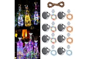 HIULLEN 8 sztuk solarnych lampek do butelek, 20 diod LED, 2 m, solarne lampki LED do butelek, butelek wina, łańcuch świetlny do samodzielnego wykonania, na imprezę, do ogrodu, na wesele (3 kolory)