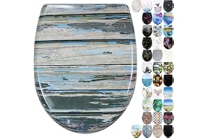 Fanmitrk Toilettendeckel, WC Sitz mit Absenkautomatik, Klodeckel aus Duroplast, Klobrille Befestigung von oben, mit Schnellverschluss, Toilettensitz mit Motiv (UF0114)