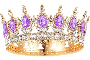 Grevosea Corona para mujer, corona de reina, tiara de diamantes de imitación, coronas de cumpleaños, boda, novia, accesorios para el cabello para fiesta de princesa, accesorios para fotos (oro morado)