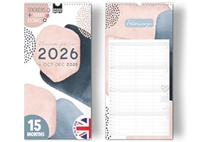 SPIELEFABRIK Couple planner 2026 3 columns PASTEL planner for two 2026 and Oct-Dec 2025, partner calendar 16x32,5cm, calendar for couples 2026, 2 persons simple, minimalistic, design