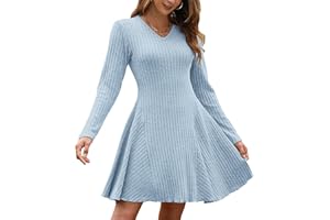 AUSELILY Vestidos Mujer 2024 Cuello en V Ligero Punto Vestido OtoñO Invierno Manga Larga Dress Casuales