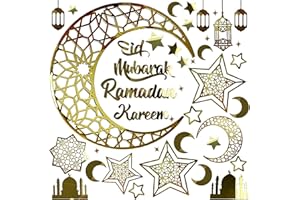 BAEIDO Décorations Ramadan pour la Maison, 3D DIY Eid Mubarak Autocollants Art Décor pour Fenêtre Murale, Ramadan Kareem Lune Étoile Lanternes Décalques Acryliques pour Musulman Al-Fitr Party Supplies