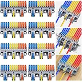 Dujelixa Lever Terminal Block Kit 3 Inputs and 12 Outputs, Splice Connectors Three Inputs to Twelve Outputs, DIN Rail Mount/S