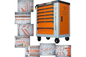 WIDMANN PROFESSIONELLE WERKZEUGE WIDMANN Tool Trolley Cabinet with PRO Tools Steel Workshop Storage Chest Carrier ToolBox, Multi Drawers (TC8-7PRO) (Orange&Grey)