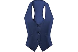 Foucome Women's Waistcoats Fully Lined 3 Button V-Neck Work Office Ladies Waistcoat Racerback Formal Waist Coat