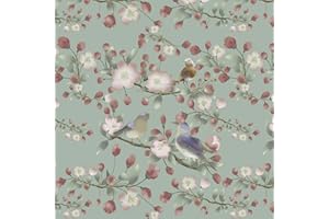 Timeet Samoprzylepna tapeta w kwiaty, vintage, zielona, folia samoprzylepna do mebli, wzór, ptaki, liście, folia do mebli, wodoodporna, folia winylowa, do mebli, pokoju dziecięcego, kuchni, 41 x 300 cm