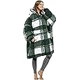 Catalonia Oversized Hoodie Blanket Sweatshirt, Super Soft Warm Comfortable Sherpa Giant Pullover with Large Front Pocket for Adults Men Women Teenagers Kids Wife Girlfriend, Plaid Green