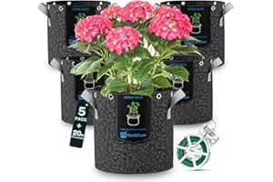 Hon&Guan Bolsas para Plantas 5X 20L con Asas y Ojales Metálicos, Macetas de Tela No Tejida Reutilizables para Entrenamiento de Bajo Estrés - Cultivo de Verduras en Tiendas de Crecimiento