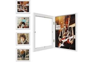 Emfogoo 4 Piezas Caja Vinilos, Estante de Pared de Vinilo, Vintage Madera Marco para Soporte Discos, Expositor Discos de Vinilo para 12x12 Pulgadas Discos LP (Juego de 4/Blanco)