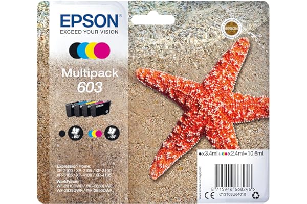 Epson Multipack 603 Etoile de Mer, Cartouches d'encre d'origine, 4 couleurs : Noir, Cyan, Magenta, Jaune, XP-2100 XP-2150 XP-3100 XP-3150 XP-4100 XP-4150 WF-2810DWF WF-2820 WF-2840 WF-2850DWF WF-2870
