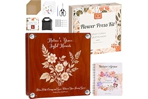 Joy&Grace Stor blompress-set, 27,7 x 27,7 cm för vuxna, 10 lagers växtpress med lock, gör-det-själv blompressar, album och torrverktygssats för blomförvaring (presentförpackning, mahogny)