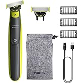 PHILIPS OneBlade 360 Face - elektrischer Rasierer & Trimmer, 2x 360 Klingen, 3x Trimmaufsätze (1/3/5mm), Nass- & Trockenrasur