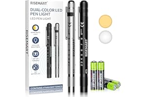 RISEMART Pupillenleuchte Diagnostikleuchte, 2 Stück Pupillenleuchte Medizin Rettungsdienst Zubehör mit Warmes/Weiß Licht, Pupillenmessgerät und Lineal für Krankenschwester Studentische Nurse Ärzte