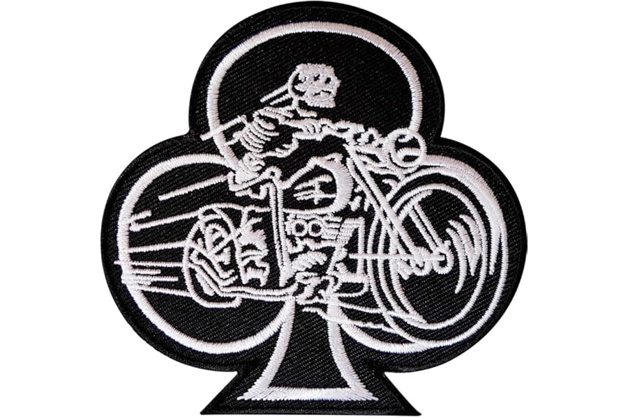 Playing Card Club Patch Iron Sew On Badge Skeleton Biker Motorcycle Motorbike