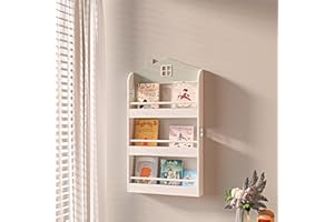 Duffy® Kids Bookcase Wall Shelf, Children's Bookshelf Storage Display Rack, Wooden Book Organizer for Children's Room (3 Tier-White, 12L x 60W x 106H cm)