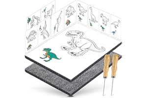 DazSpirit Kit D'aiguilles À Picoter Pour Enfants À Partir De 4 Ans, Kit de Poinconneuse Papier Avec 2 Feutres, 2 Aiguilles À Picoter Et 10 Images De Broderie, Pour Les Projets Créatifs (Dinosaure)