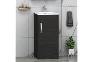 ROYAL BATHROOMS.CO.UK Modern Bathroom Vanity Unit 400mm 1-Door Floor Standing Storage Cabinet Basin Sink Hale Black Cloakroom