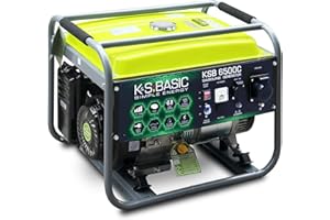 K&S BASIC KSB 6500C Generatore di corrente 5,5 kw, motore a benzina a 4 tempi, avviamento manuale, potenza motore 15 cv generatore di emergenza domestica per Garage Officina Cantiere Camping