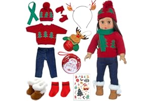 ZITA ELEMENT American 18 Inch Doll Christmas Clothes Outfits with Shoes and Accessories- Christmas Doll Clothes Dress Boots Hat Scarf Hairclips Bag-Dolls not included