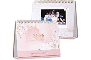 INDEME Tischkalender 2026 zum Selbstgestalten - Bastelkalender 2026 von Janury bis Dezember, Stehkalender 2026 selbst gestalten, Kalender 2026, DIN Monatskalender für 10x15 cm Fotos, Rose