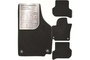 MAT10 Velour Car Floor Mats for VW Golf 6 Plus (Year of Manufacture 04/2009 - 04/2014) | 4-Piece Car Mat Set | Durable OEM Quality, Made in Germany, Black