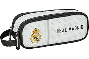 Safta Real Madryt 1. WYPOSAŻENIE 24/25 - Podwójny piórnik dla dzieci, piórnik dziecięcy, piórnik dla dzieci, idealny dla dzieci w wieku szkolnym, wygodny i wszechstronny, jakość i wytrzymałość, 21x6x8