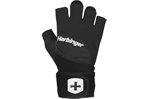 Harbinger Gants Training Grip Wristwrap 2.0 - Gants de Levage Lourds avec Paume rembourrée TechGel, Sangle Ajustable, extensibilité 4 Directions - Unisexe, Noir, Grand
