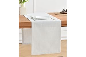Wracra Off White Linen Table Runner 120cm Long Machine Washable Rustic Farmhouse Table Runner for Dining Holiday Parties and Everyday Use(Off White, 120cm)