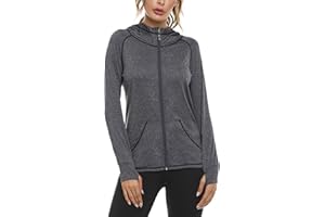 Sykooria Woman Plain Zip Up Hoodie Top Ladies Long Sleeve Sport Workout Hooded Jacket Sweatshirt Coat Hoody Jacket with Pockets and Thumb Holes