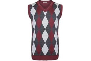 TOP VENDOR New Men Sleeveless Knitted V-Neck Argyle Pattern Jumper Top Sweater Vest with Ribbed Edge UK Size S M L XL
