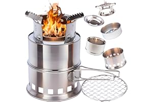 Bestargot Rechaud Bois Poêle à Bois en acier inoxydable, Portable Réchaud de camping, Hobo Poêle pour camping, Randonnée, Picnic, BBQ