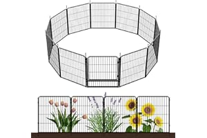 SUNSGROVE Decorative Garden Fence with Gate 80 cm(H) x 8.2 m(L) 12 Panels, Heavy Duty Metal Animal Barrier Fence for Yard, Flower Bed Fencing, Garden Border Fences, Easy Set Up, Black