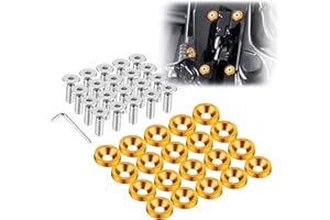 TOMALL Enmoo 20 Stück Billet Aluminium Kotflügel Stoßstange Unterlegscheibenbolzen Motor Bay Dress Up Fastener Kit Lisence Plate Decor Bolts M6 Bolt Schraube Zubehör (Gold)