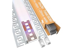 LASLUX 30x Profilo Alluminio per Strisce LED Cartongesso 2M (60mt) - Canalina per Striscia LED con Copertura Opaca - Dimensioni 24.4 x 13.8mm - Compatibile con Strisce LED fino a 21mm