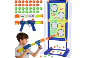 deAO Bewegliche Zielscheibe Set mit 30 Schaumbällen, 2 Popper Pistolen Schießspielzeug für Kinder ab 5 6 7 8 9 Jahre, Outdoor Spiele Geschenk für Jungen und Mädchen