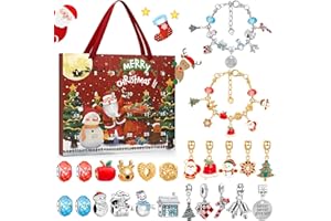 JIJI&CUI Christmas Advent Calendar 2023 Girls, DIY Jewellery Charm Pendant Bracelets Making Kit for Girls Women, 24 Days Christmas Countdown Calendar Gifts Including 22 Charms Beads, 2 Bracelets