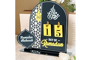 TZEKING Calendrier de l'Avent du Ramadan,30 Jours Calendrier du Ramadan,Acrylique,Calendrier Numérique à Rebours Suspendu,Compte à rebours jusqu'à l'Aïd,Pour La Décoration Du Ramadan, Cadeau de l'Aïd (Noir)