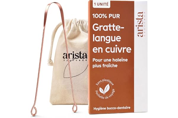 Arista Gratte Langue, Pack de 1, Gratte Langue Cuivre Ayurveda Pour une Haleine Fraiche, Rape Langue Antibactérien, Grattoir Langue Ayurvédique en Cuivre