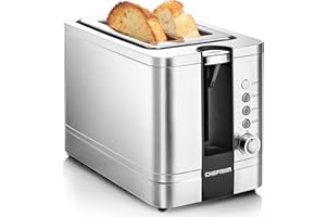 Chefman 2 Slice Toaster, 7 Shade Settings, Stainless Steel, 2 Slice with Extra-Wide Slots, Thick Bread and Bagel Toaster, Reheat, Defrost, Cancel, Lift Lever, Removable Crumb Tray