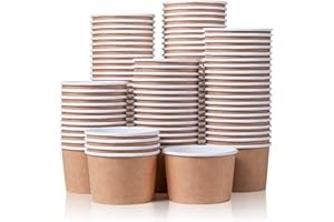 MATICAN Lot de 100 gobelets à dessert jetables en papier de 255 g pour aliments chauds ou froids, fournitures de fête de 255,1 g, tasses à friandises pour sundae, yaourt glacé, soupe, marron