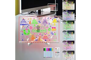 Pizarra acrílica de borrado en seco Laysinly Light up, 30 x 20 CM 7 Color Change Glow LED Pizarra para notas, rotulador de 8 colores, alimentación USB, mando a distancia (L)