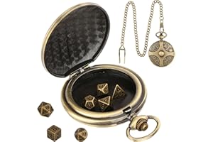 Qaestuan 7 Piezas Dados Poliedricos, Mini Juego de Dados DND de Metal con Carcasa de Bronce Steampunk para Reloj de Bolsillo, para Juegos de Mesa, Dungeons y Dragons DND RPG MTG Juegos de rol, Oro