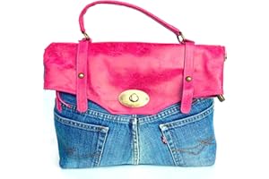 Superflybags Borsa a mano In Vera Pelle Camoscio + Tessuto Jeans modello DAKOTA Made In Italy