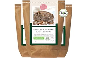 Bio Brotbackmischung Walnussbrot - Kartoffelbrot mit Weizen, Roggen & Walnüssen - Brotbackmischung für Brotbackautomat & Ofen - Brot selber backen - Bake with Love - 3er Pack