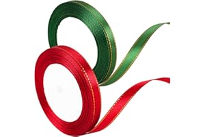 YAAVAAW 2Rolls 22m x 10mm Thin Burgundy Red and Green Ribbon Thick Christmas Ribbon for Gift Wrapping, 2/5 inch Slim Red and Green Satin Ribbon for Christmas Cake Xmas Present Wrapping Bow Crafts Decorations