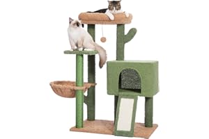 PETEPELA Drapak 90 cm, nowoczesny, pluszowy drapak dla kota, dla dorosłych, kotów, z dużą jaskinią, zdejmowany, na górze łóżka, pompon, linka sizalowa, zielony