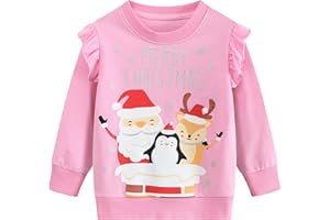 Little Hand Girls Christmas Sweatshirt Reindeer Santa Claus Jumper Kids Cotton Long Sleeve Pullover Tops Toddler Xmas Tree Clothes Age 1-8 Years