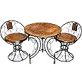 Urban Art Store Wood & Wrought Iron Decorative Mooda Chairs with Foldable Round Table Set of 3 (Set of 3) - Brown & Black